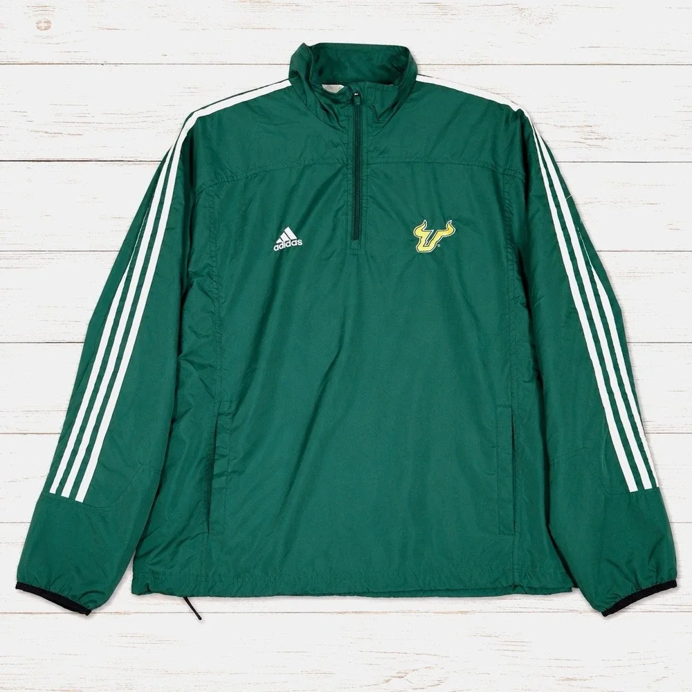 VTG USF South Florida Bulls Adidas ClimaProof 1/4 Zip L Windbreaker Jacket Y2K
